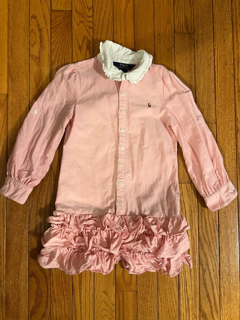 Polo by Ralph Lauren Pink Ruffle-Trim Button-Down dress girls size 5